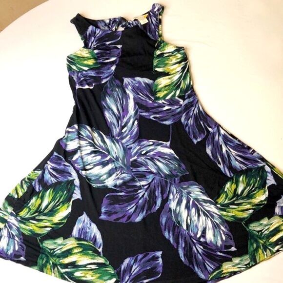 C&C California Tropical Leaf Print Sleeveless Dress XS – Black Green Purple, Vac - Picture 4 of 11